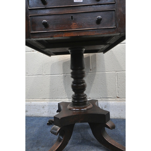 1278 - A REGENCY MAHOGANY DROP LEAF WORKTABLE, with two drawers, on a turned support and four shaped legs w... 