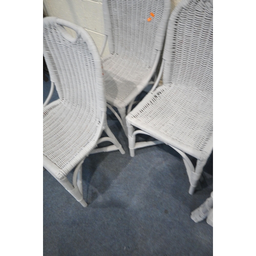 1279 - FOUR GREY PAINTED WICKER CHAIRS, including one carver (condition report: wear and tear to all) (4)