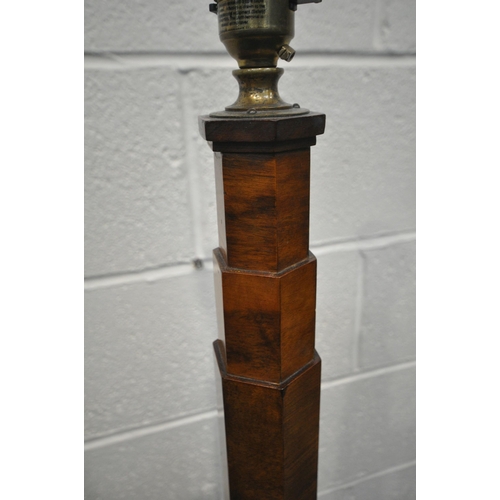 1286 - AN ART DECO WALNUT HEXAGOANAL STANDARD LAMP, height 148cm (condition report: base needs tightening)