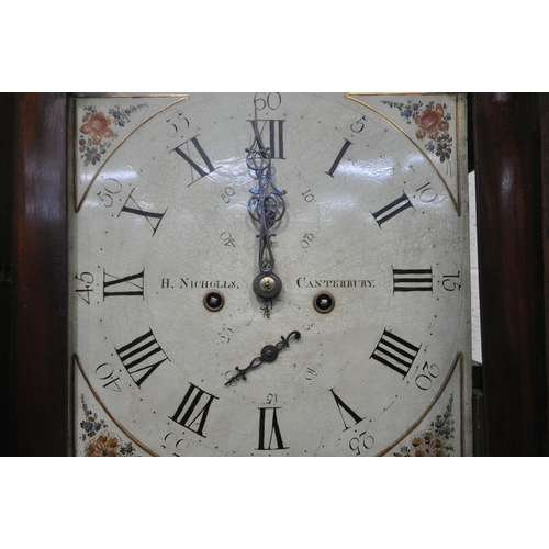 1291 - HAMMOND NICHOLLS OF CANTERBURY, 18TH CENTURY MAHOGANY EIGHT DAY LONGCASE CLOCK, the hood with two ea... 