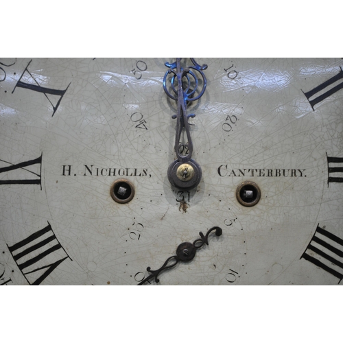 1291 - HAMMOND NICHOLLS OF CANTERBURY, 18TH CENTURY MAHOGANY EIGHT DAY LONGCASE CLOCK, the hood with two ea... 