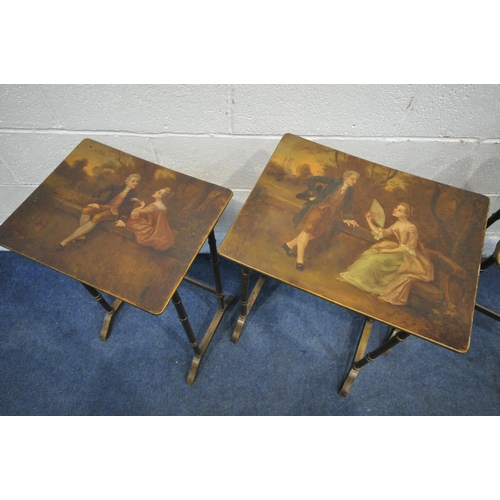 1293 - A FRENCH PAINTED SERPENTINE QUARTETTO NEST OF THREE TABLES, width 58cm x depth 41cm x height 72cm (c... 