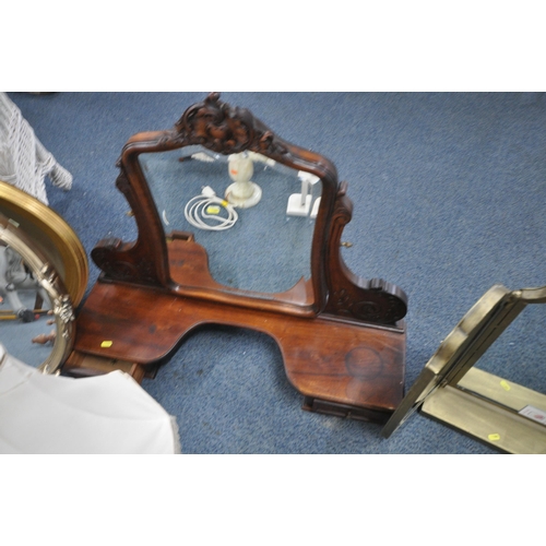 1301 - A SELECTION OF WALL MIRRORS, to include a metal triple dressing mirror, a mahogany swing mirror, a g... 