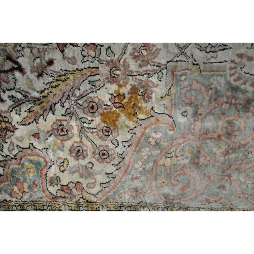 1303 - A LARGE 2OTH CENTURY KASHAN CREAM AND BLUE FIELD SILK RUG, 314cm x 212cm (condition report: in need ... 