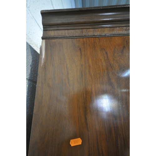 1308 - A QUEEN ANNE STYLE WALNUT TRIPLE DOOR WARDROBE, width 156cm x depth 53cm x 192cm (condition report: ... 