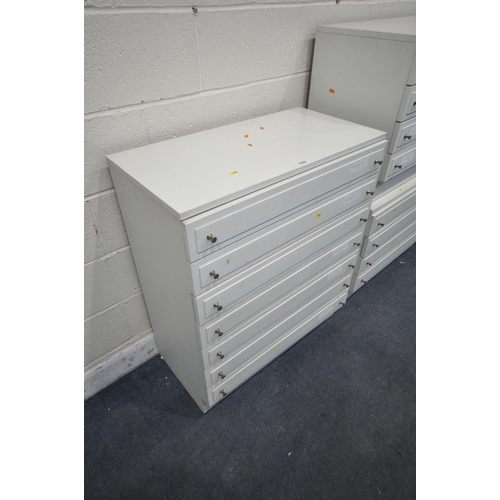 1310 - A WHITE THREE PIECE BEDROOM SUITE, comprising a chest of seven drawers, width 82cm x depth 45cm x he... 