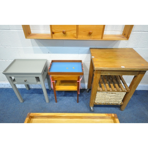 1315 - A SELECTION OF OCCASIONAL FURNITURE, to include a beech hall bench with two drawers, width 89cm x de... 