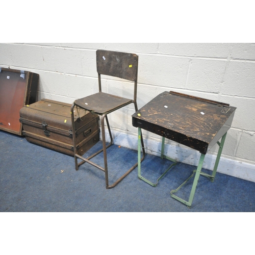 1328 - A SELECTION OF OCCASIONAL FURNITURE, to include a vintage child's desk on a metal base, width 49cm x... 