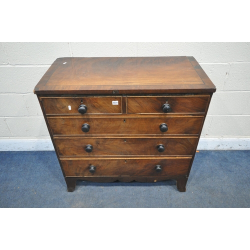 1331 - A GEORGIAN MAHOGANY CHEST OF TWO SHORT OVER THREE LONG DRAWERS, on bracket feet, width 93cm x depth ... 