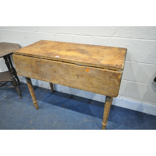 1340 - A VICTORIAN STYLE PINE PEMBROKE TABLE, with a single drawer, along with an Edwardian oak octagonal o... 