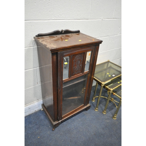 1348 - AN EDWARDIAN MAHOGANY MUSIC CABINET, width 55cm x depth 35cm x height 104cm, along with a brassed gl... 