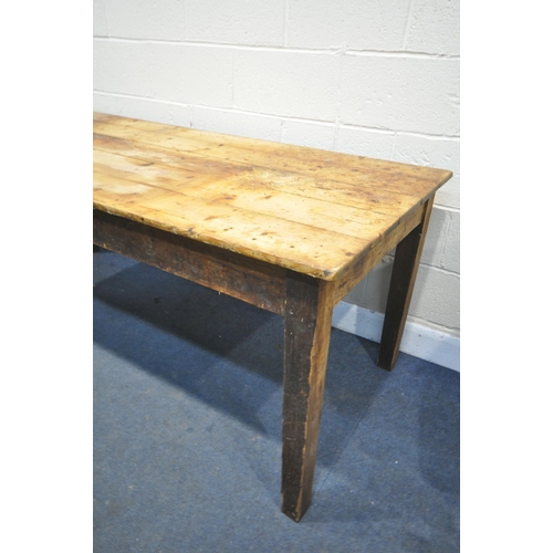 1350 - A 19TH CENTURY PINE REFECTORY TABLE, with a plank top, on square legs, length 191cm x depth 81cm x h... 