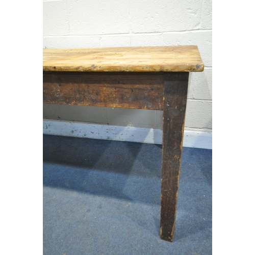 1350 - A 19TH CENTURY PINE REFECTORY TABLE, with a plank top, on square legs, length 191cm x depth 81cm x h... 