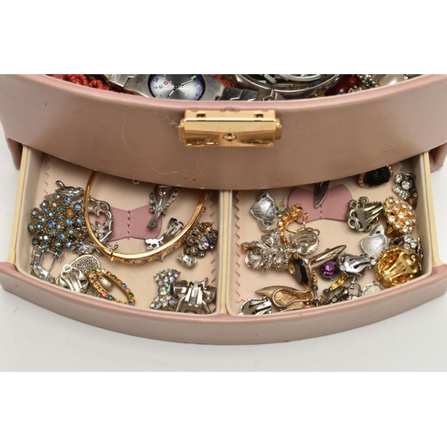 1 - A JEWELLERY BOX WITH CONTENTS, pale pink multi storage jewellery box, with contents to include costu... 