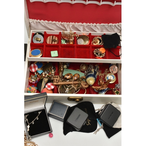 13 - A BOX OF ASSORTED COSTUME JEWELLERY, to include a selection of earrings, necklaces, and beaded jewel... 