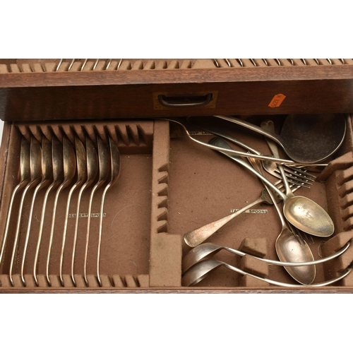 20 - A LARGE WOODEN CANTEEN, box signed 'Evans & Matthews', incomplete ivorine handled cutlery set encase... 