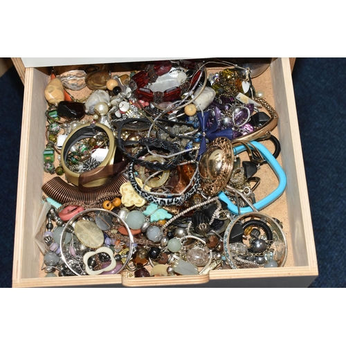 26 - TWO SETS OF STORAGE UNITS WITH A LARGE ASSORTMENT OF COSTUME JEWELLERY, each unit with six drawers c... 