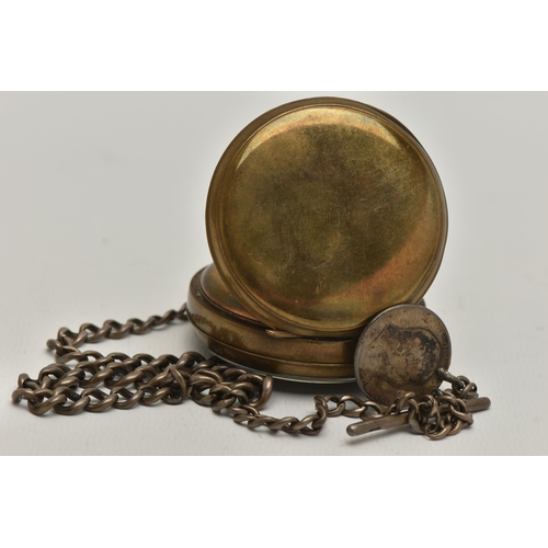 30 - AN OPEN FACE POCKET WATCH, with Roman numerals and subsidiary seconds dial, face stamped Railway Tim... 