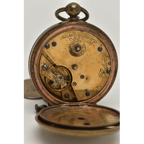 30 - AN OPEN FACE POCKET WATCH, with Roman numerals and subsidiary seconds dial, face stamped Railway Tim... 