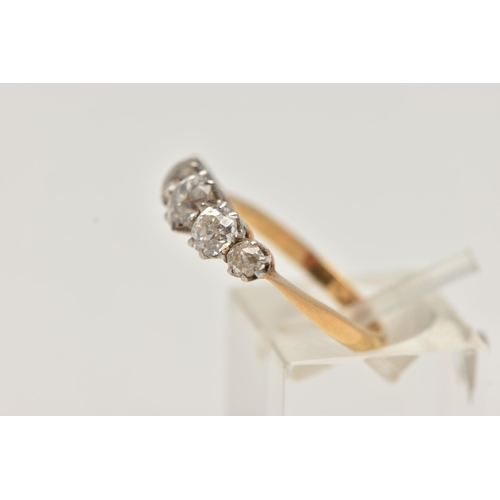 36 - AN EARLY 20TH CENTURY FIVE STONE DIAMOND RING, five old cut diamonds, approximate total diamond weig... 