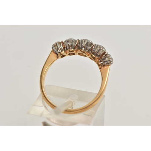 36 - AN EARLY 20TH CENTURY FIVE STONE DIAMOND RING, five old cut diamonds, approximate total diamond weig... 