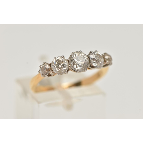 36 - AN EARLY 20TH CENTURY FIVE STONE DIAMOND RING, five old cut diamonds, approximate total diamond weig... 