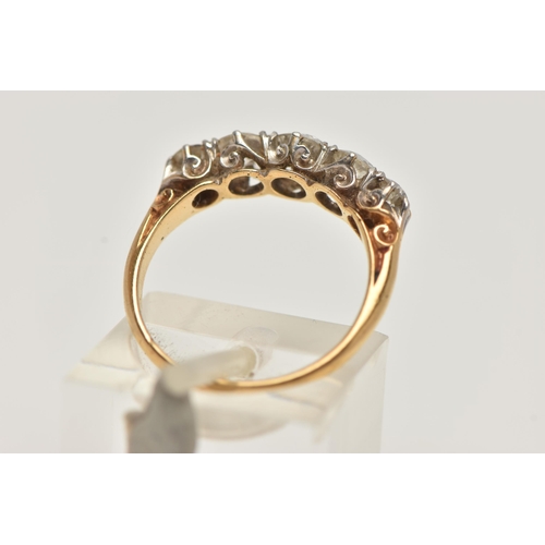 37 - AN EARLY 20TH CENTURY FIVE STONE DIAMOND RING, five old cut diamonds, approximate total diamond weig... 