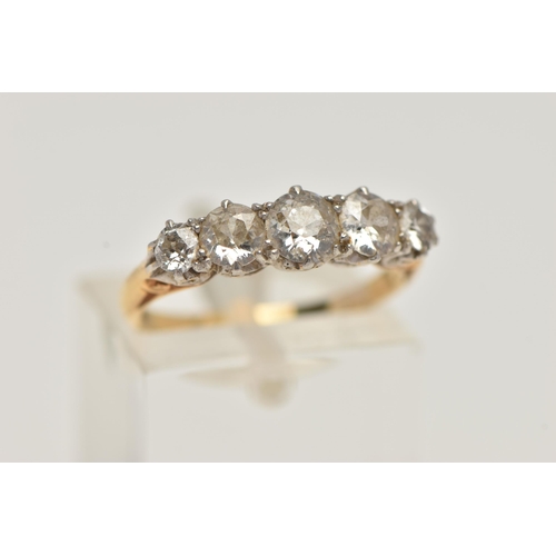 37 - AN EARLY 20TH CENTURY FIVE STONE DIAMOND RING, five old cut diamonds, approximate total diamond weig... 