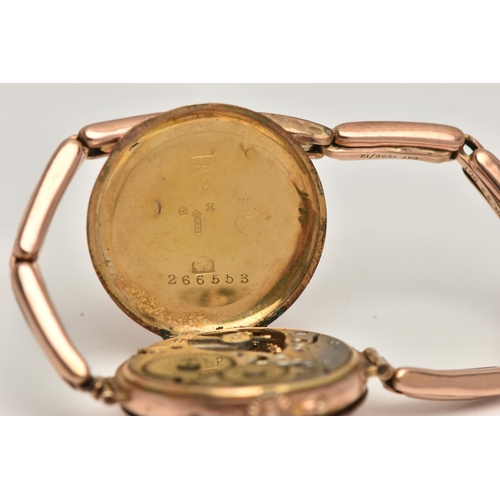 41 - AN EARLY 20TH CENTURY 9CT GOLD LADYS WRISTWATCH, hand wound movement, round dial, Roman numerals, ro... 