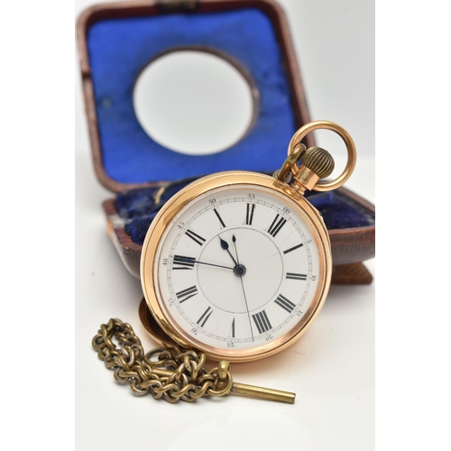 45 - A LATE 19TH CENTURY 18CT GOLD OPEN FACE POCKET WATCH, hand wound movement, Roman and Arabic numerals... 