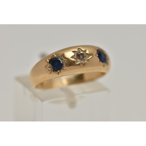 48 - A LATE VICTORIAN 18CT GOLD DIAMOND AND SAPPHIRE RING, centre with a star set old cut diamond, estima... 