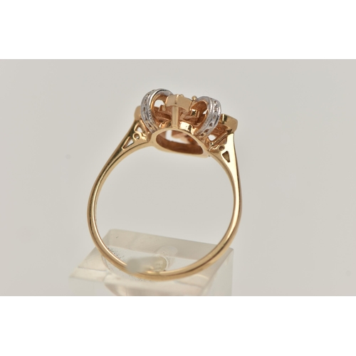 72 - A 14CT GOLD GEM SET RING, abstract design, set with a central oval cut garnet, with citrine and smal... 