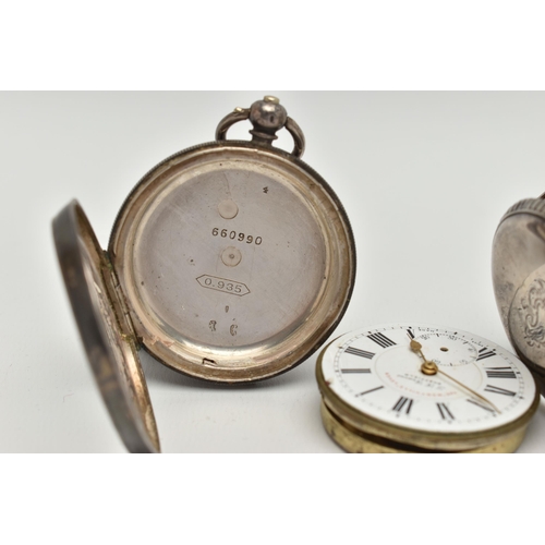 74 - TWO OPEN FACE POCKET WATCHES, the first an AF white metal, open face pocket watch, (missing glass fr... 