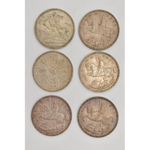 90 - SIX CROWNS AND ASSORTED JEWELLERY, four 1935 coins, one 1951 and one 1953, together with a small sel... 