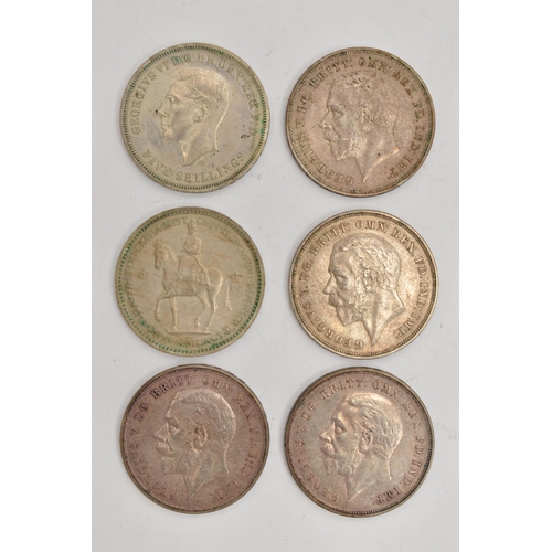 90 - SIX CROWNS AND ASSORTED JEWELLERY, four 1935 coins, one 1951 and one 1953, together with a small sel... 