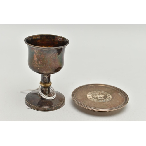 109 - A WILLIAM IV / VICTORIAN SILVER TRAVELLING CHALICE AND PATEN, inscribed to the underside of the pate... 