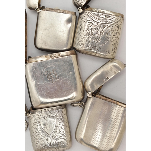 125 - FIVE SILVER VESTA CASES, each of a rectangular form, one polished, two with an engine turned pattern... 