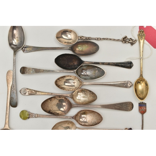 132 - A BAG OF ASSORTED SILVER TEASPOONS, all with a full silver hallmarks, various styles and patterns, a... 