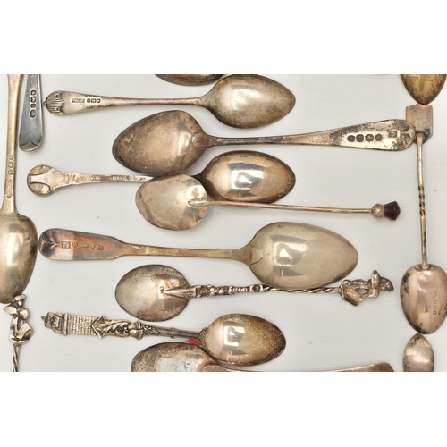 132 - A BAG OF ASSORTED SILVER TEASPOONS, all with a full silver hallmarks, various styles and patterns, a... 