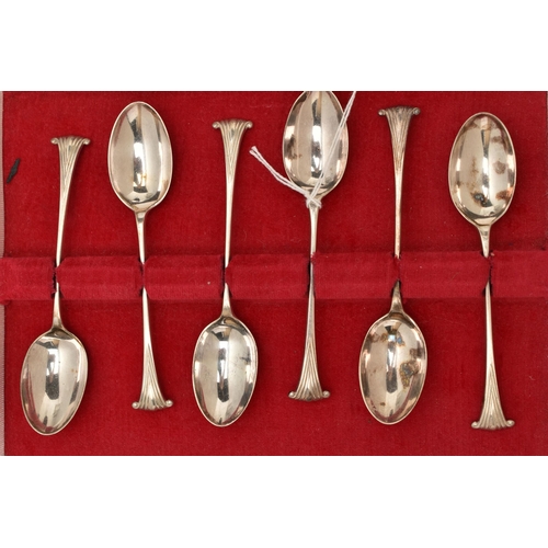 140 - THREE CASED SETS OF SILVER TEASPOONS, comprising a set of six with oval to handle, makers Cooper Bro... 