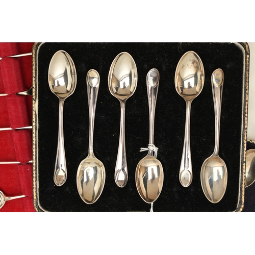 140 - THREE CASED SETS OF SILVER TEASPOONS, comprising a set of six with oval to handle, makers Cooper Bro... 