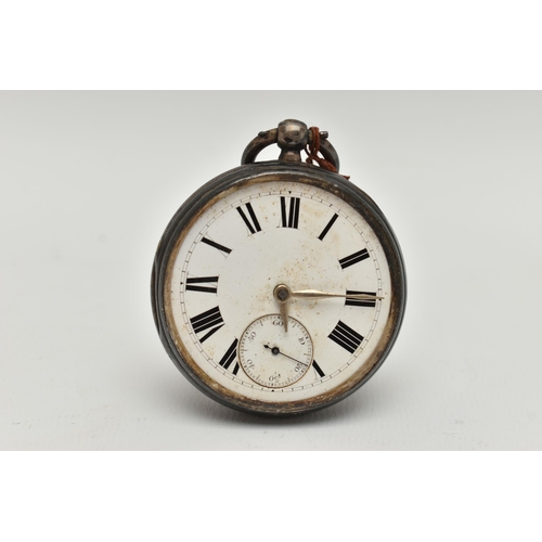 99 - A SILVER OPEN FACE POCKET WATCH, AF missing glass front, key wound, round white dial, Roman numerals... 