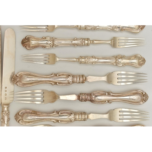 147 - A SELECTION OF SILVER BLADED CUTLERY, to include six tea forks, six tea knives, together with six fi... 