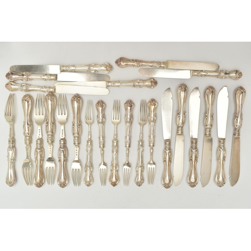 147 - A SELECTION OF SILVER BLADED CUTLERY, to include six tea forks, six tea knives, together with six fi... 