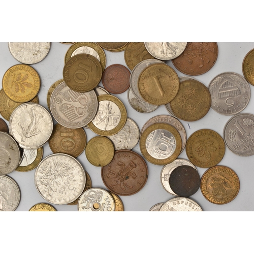 160 - A BOX OF MIXED COINAGE, to include a bag of Georgian One Shillings, approximate gross weight 223 gra... 