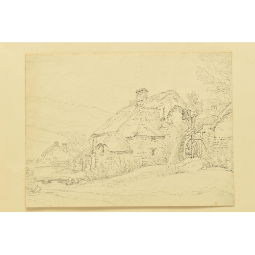 325 - CIRCLE OF HENRY ELDRIDGE (1769-1823) AN UNSIGNED PENCIL STUDY OF A WATERMILL, approximate size 17cm ... 