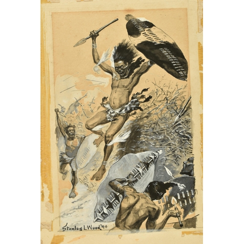 326 - STANLEY L. WOOD (1860-1928) TWO ILLUSTRATIONS DEPICTING ZULU WARRIORS, the first depicting a leaping... 