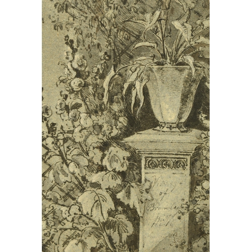 328 - AMELIA HANNAH LONG - LADY FARNBOROUGH (1762-1837)  A VIEW IN A GARDEN, depicting a jardiniere atop a... 