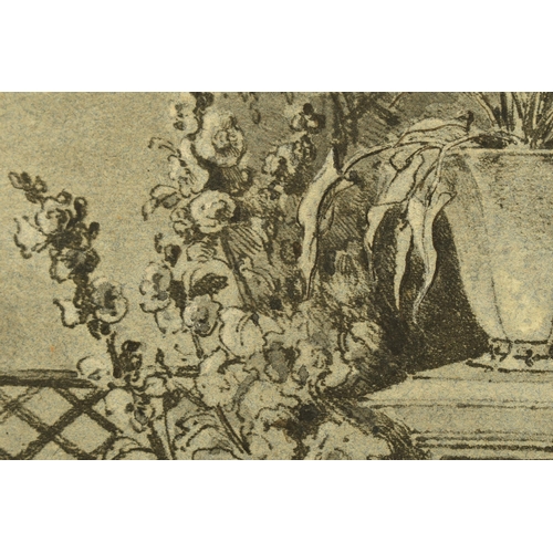 328 - AMELIA HANNAH LONG - LADY FARNBOROUGH (1762-1837)  A VIEW IN A GARDEN, depicting a jardiniere atop a... 