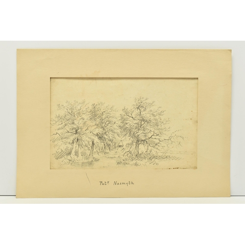 329 - CIRCLE OF PATRICK NASMYTH (1787-1831) TREES ON A RIVERBANK, unsigned pencil on paper, approximate vi... 